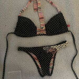 Betsey Johnson Black and Pink Polka Dot Bikini